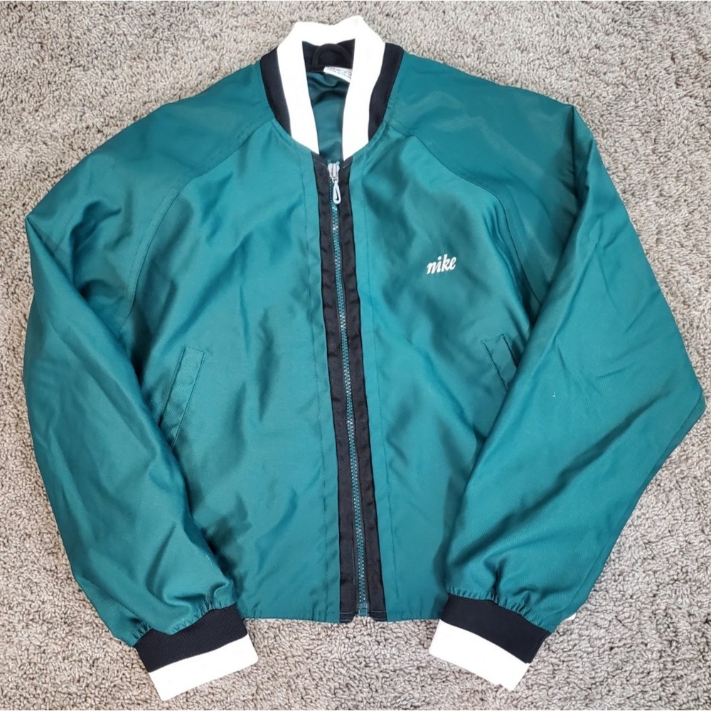 Vintage Nike Windbreaker Track Jacket Size M Full Zip Green Nike Logo 90s